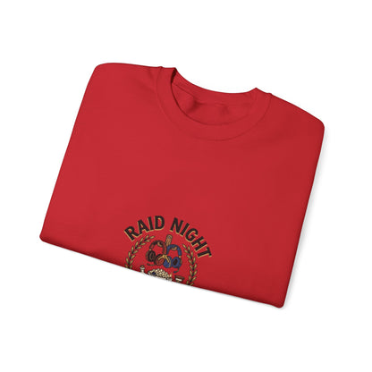 Crewneck Sweatshirt — "Raid Night Is Date Night" Vintage Crest