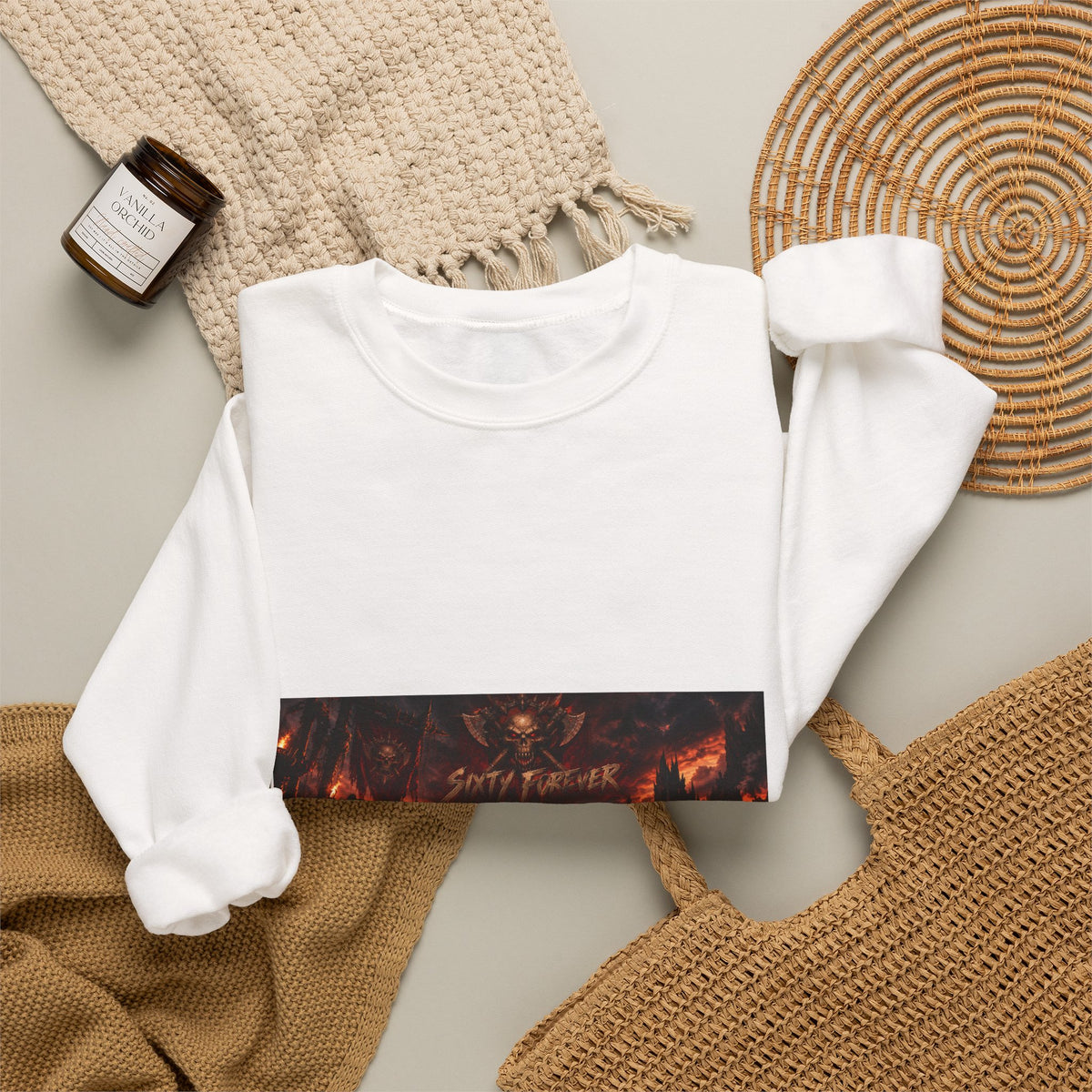 Crewneck Sweatshirt — Dark Fantasy 'Enjoy The Flames' Graphic