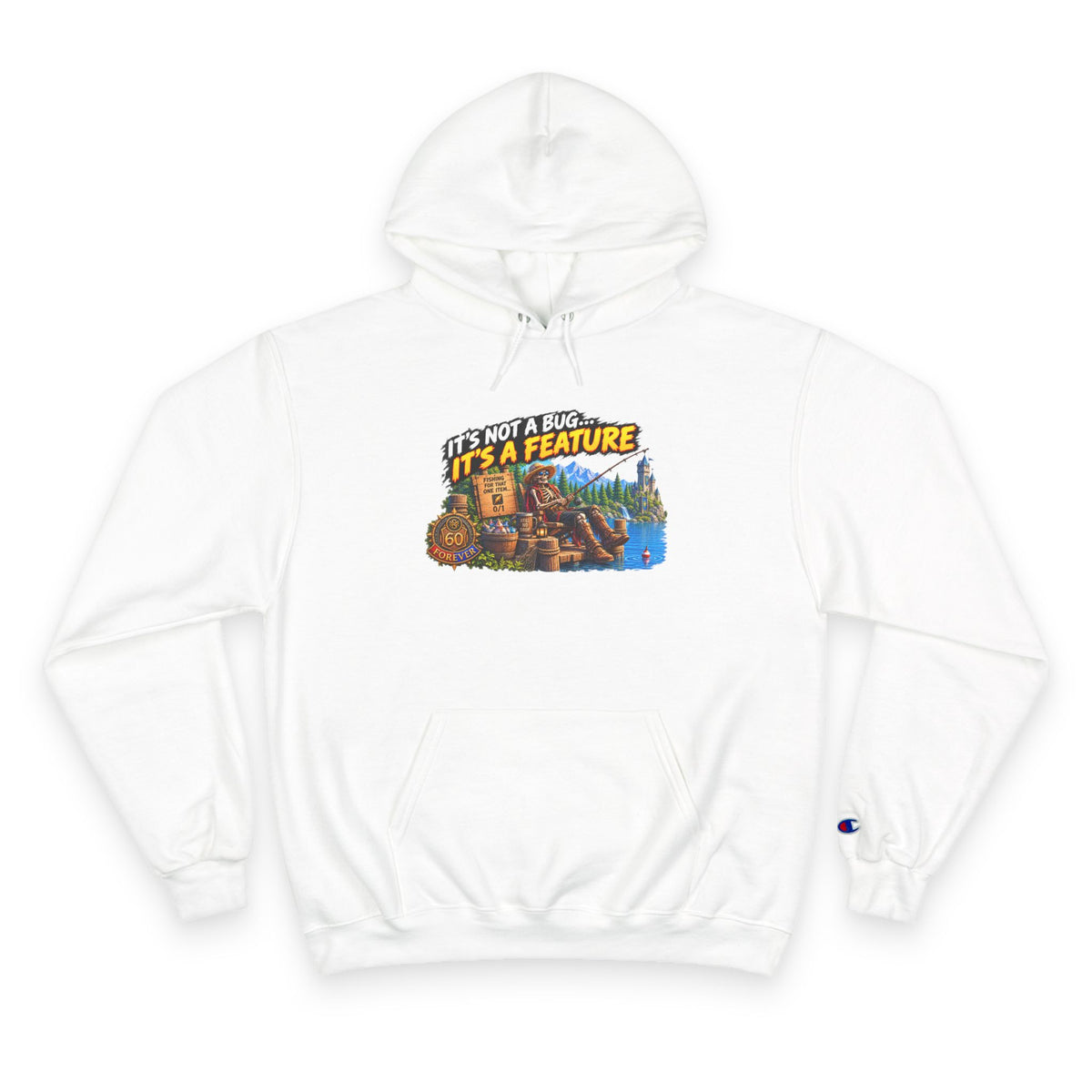 Champion Hoodie — "It's Not a Bug, It's a Feature" Retro Gamer Graphic Hoodie