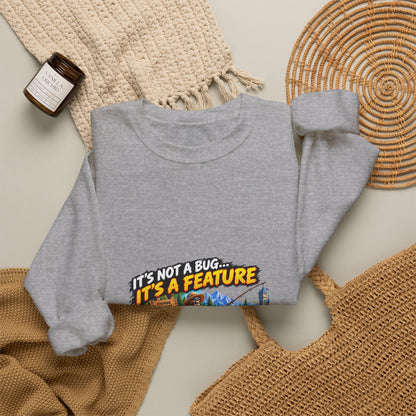 Crewneck Sweatshirt - “It’s Not a Bug, It’s a Feature” Retro Cabin Gamer Design