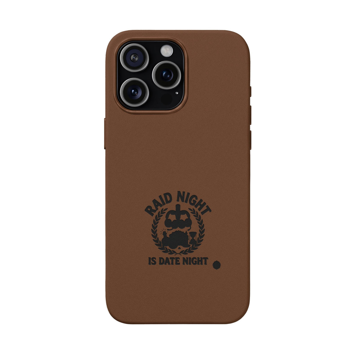 Engraved PU Leather Phone Case — 'Raid Night' Embossed Protective Cover