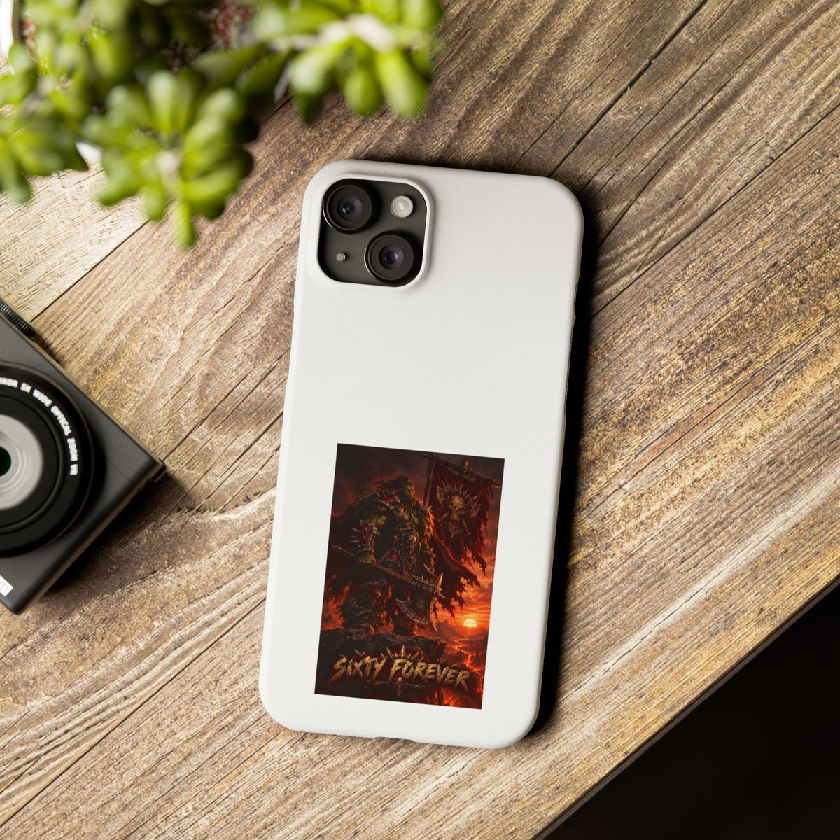 Slim Phone Case — Dark Viking Warrior 'Sixty Forever' Graphic