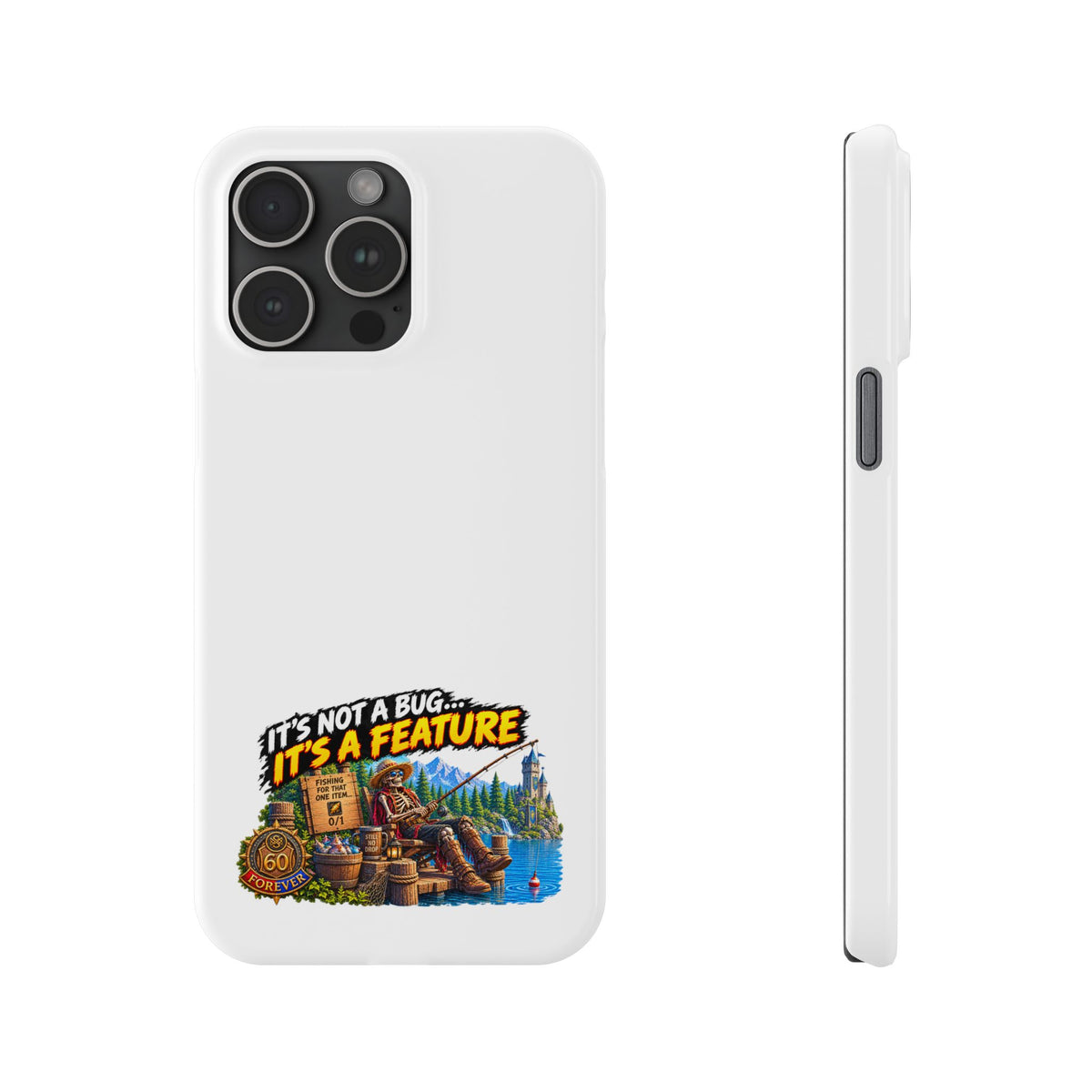 Slim Phone Case — "It's Not a Bug, It's a Feature" Rustic Camping Design