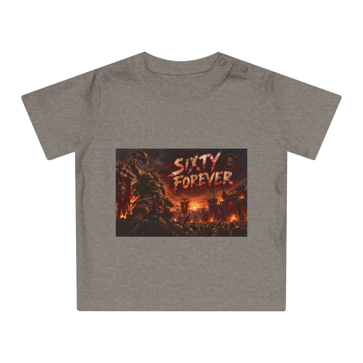 Baby Tee — "Sixty Forever" Fiery Monster Graphic