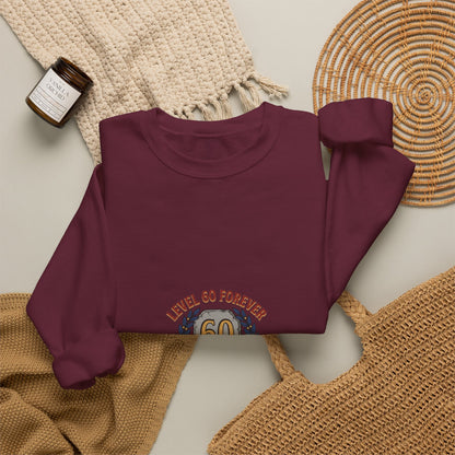 60th Birthday Crewneck Sweatshirt – "Level 60 Forever" Retro Badge