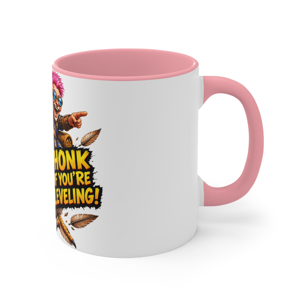 Gaming Mug — "Honk If You're Leveling" Funny Gamer Coffee Cup (Color Accent)