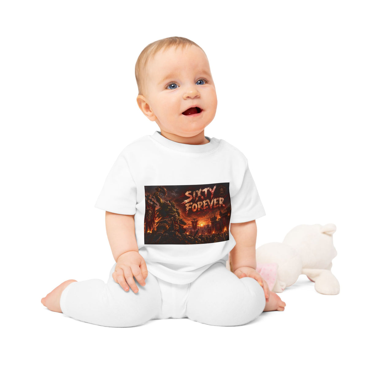 Baby Tee — "Sixty Forever" Fiery Monster Graphic