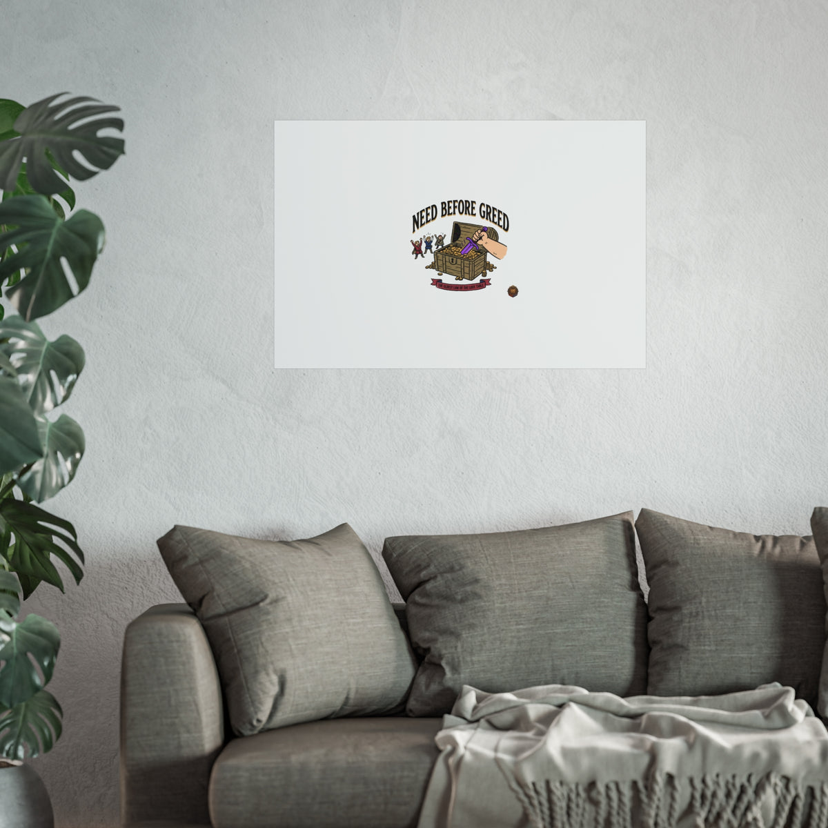 Need Before Greed Fine Art Poster — Vintage Chest Illustration, Inspirational Wall Art