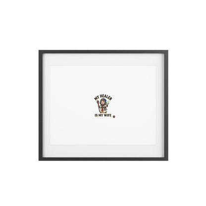 Framed Poster — “My Healer Is My Wife” Vintage Nurse Dog Illustration, Matte Wall Art
