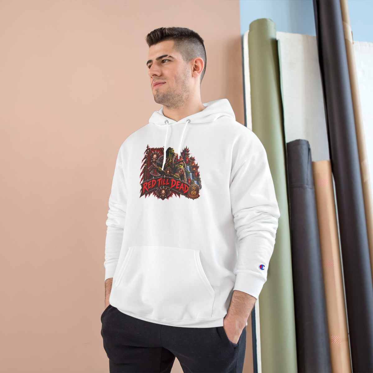 Champion Hoodie — 'Red 'Til Dead' Graphic Pullover