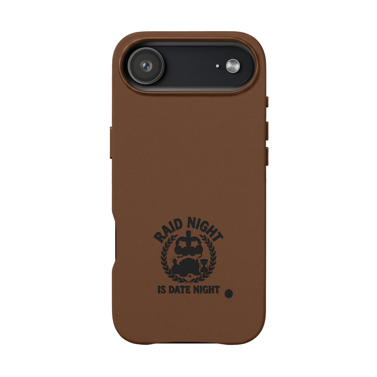 Engraved PU Leather Phone Case — 'Raid Night' Embossed Protective Cover