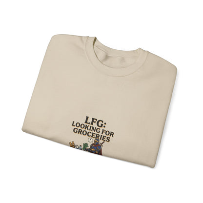 Crewneck Sweatshirt — "LFG: Looking For Groceries" Funny Gamer Shopping Graphic