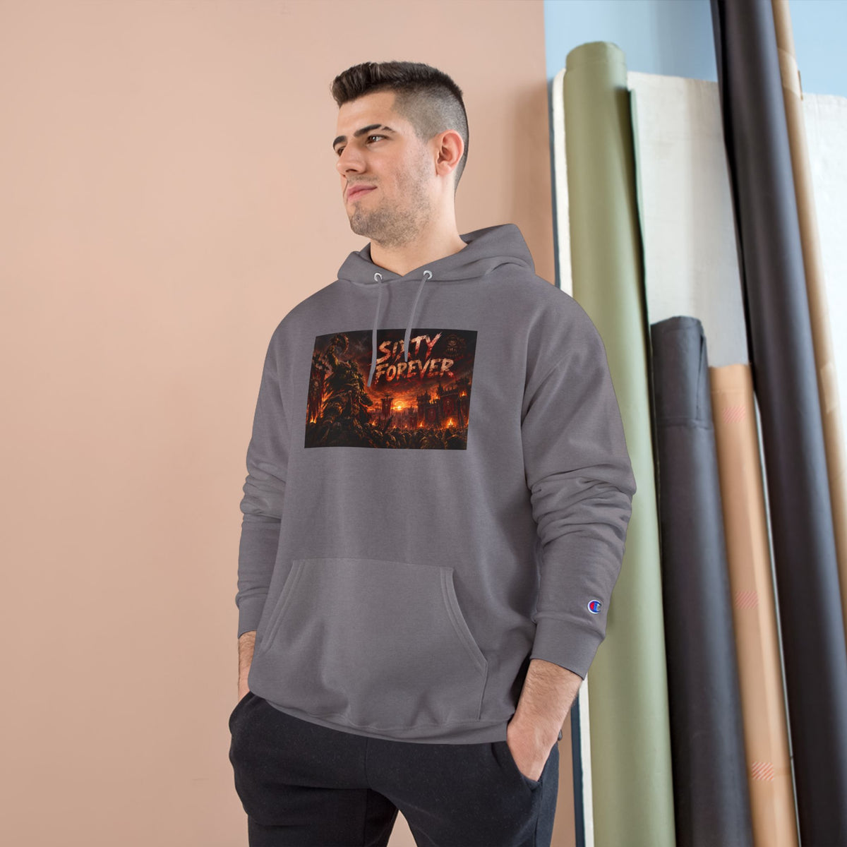 Champion Hoodie — 'Sixty Forever' Retro Horror Graphic Hoodie