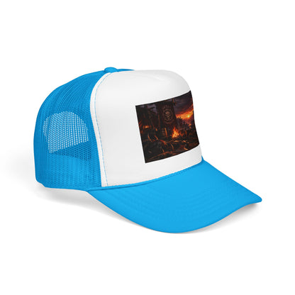 Post-Apocalyptic Campfire Foam Trucker Hat – Dark Dystopian Landscape
