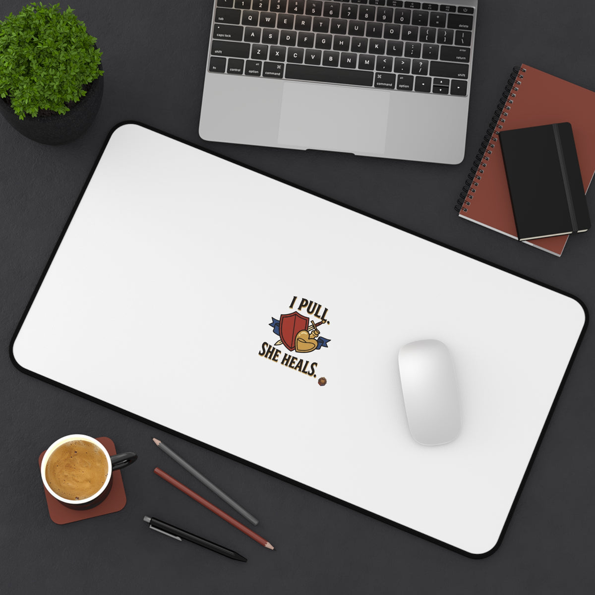 Desk Mat — "I Pull, She Heals" Cute Couple Massage Therapy Desk Pad