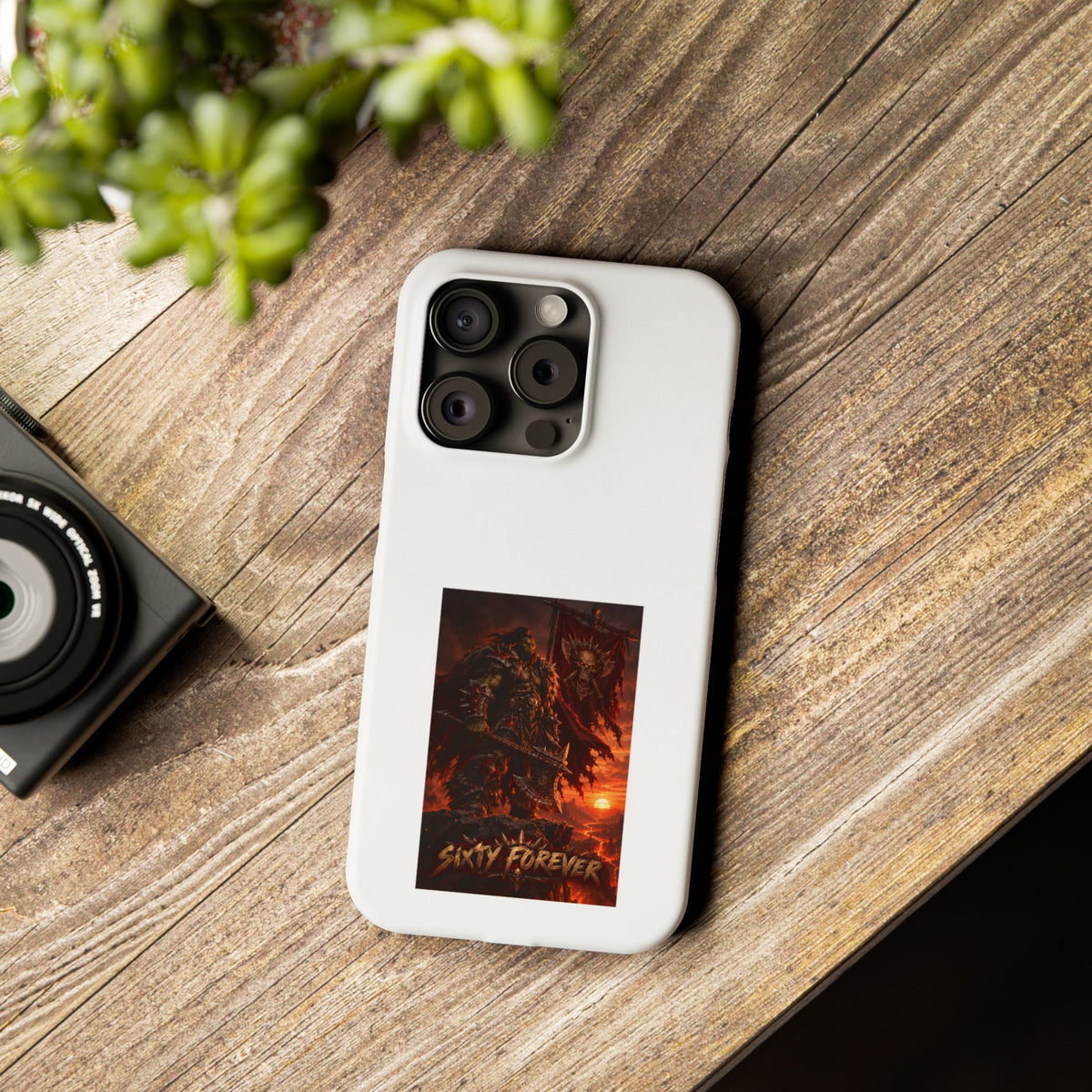 Slim Phone Case — Dark Viking Warrior 'Sixty Forever' Graphic
