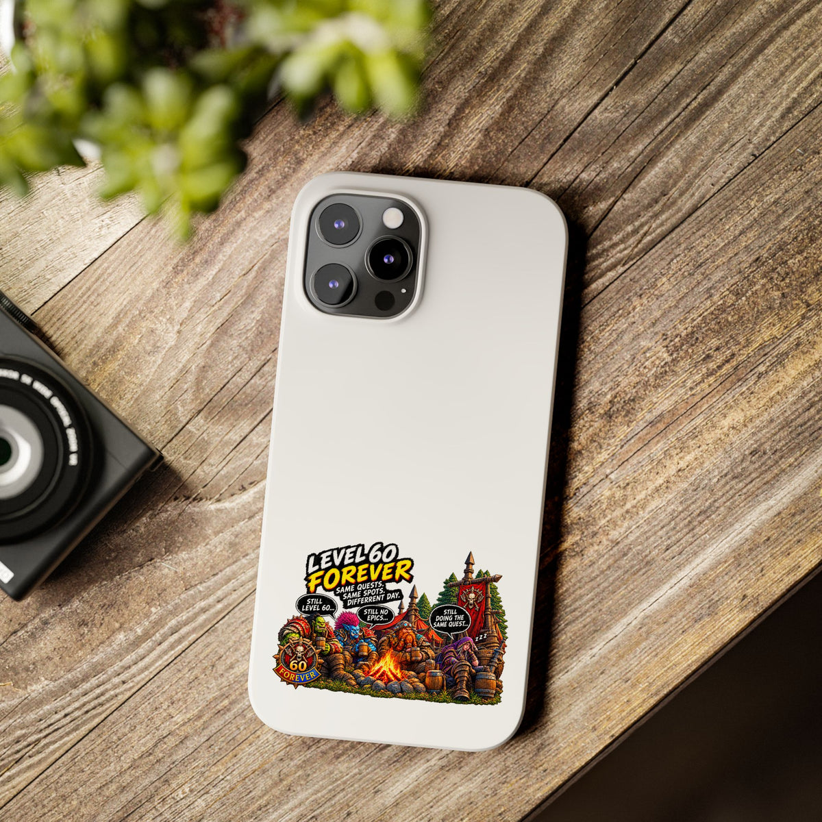 Level 60 Forever Slim Phone Case — Retro RPG Camping Gamer Design