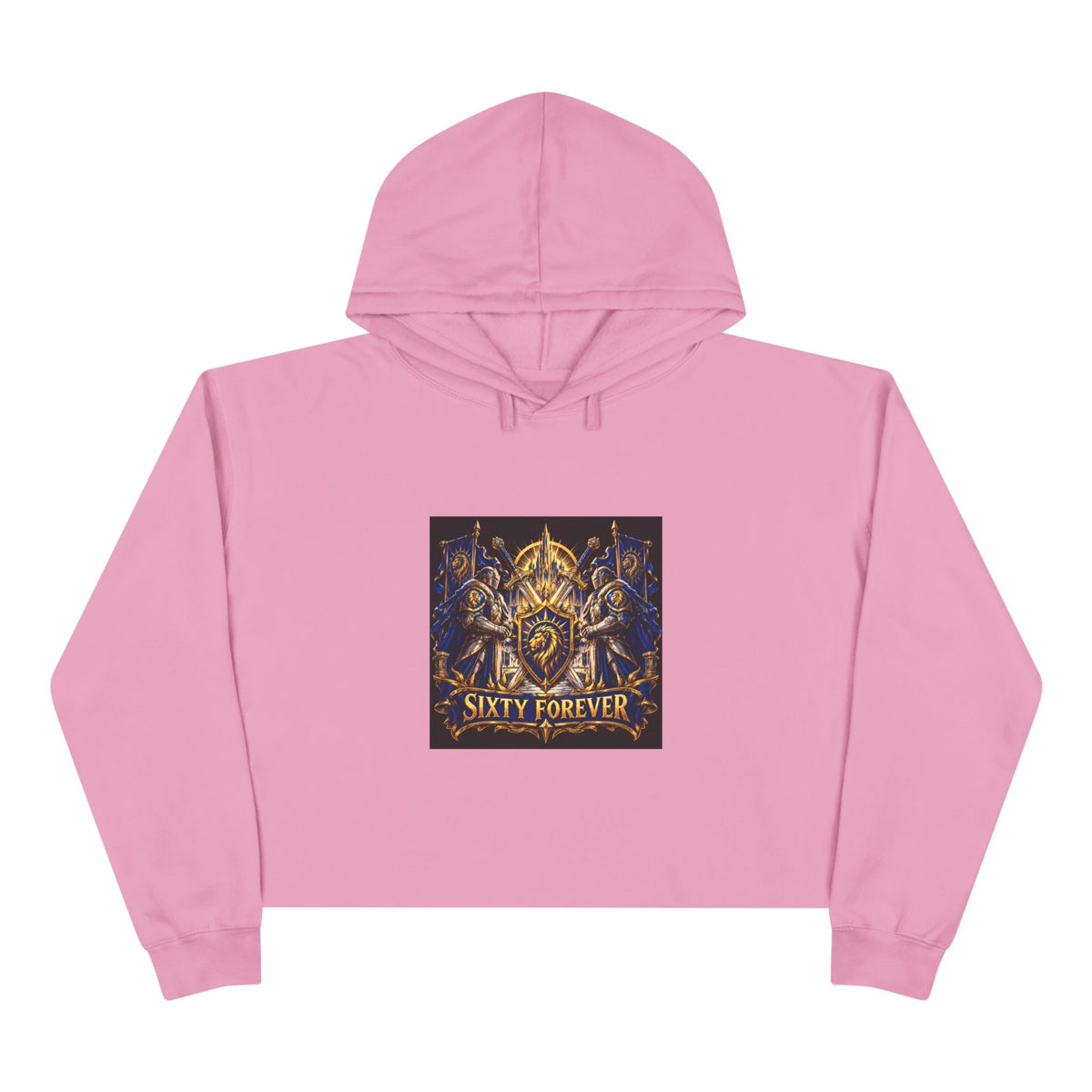 Sixty Forever Cropped Hoodie — Vintage Gothic Crest Graphic