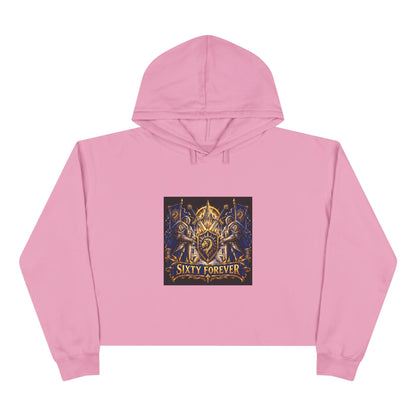 Sixty Forever Cropped Hoodie — Vintage Gothic Crest Graphic
