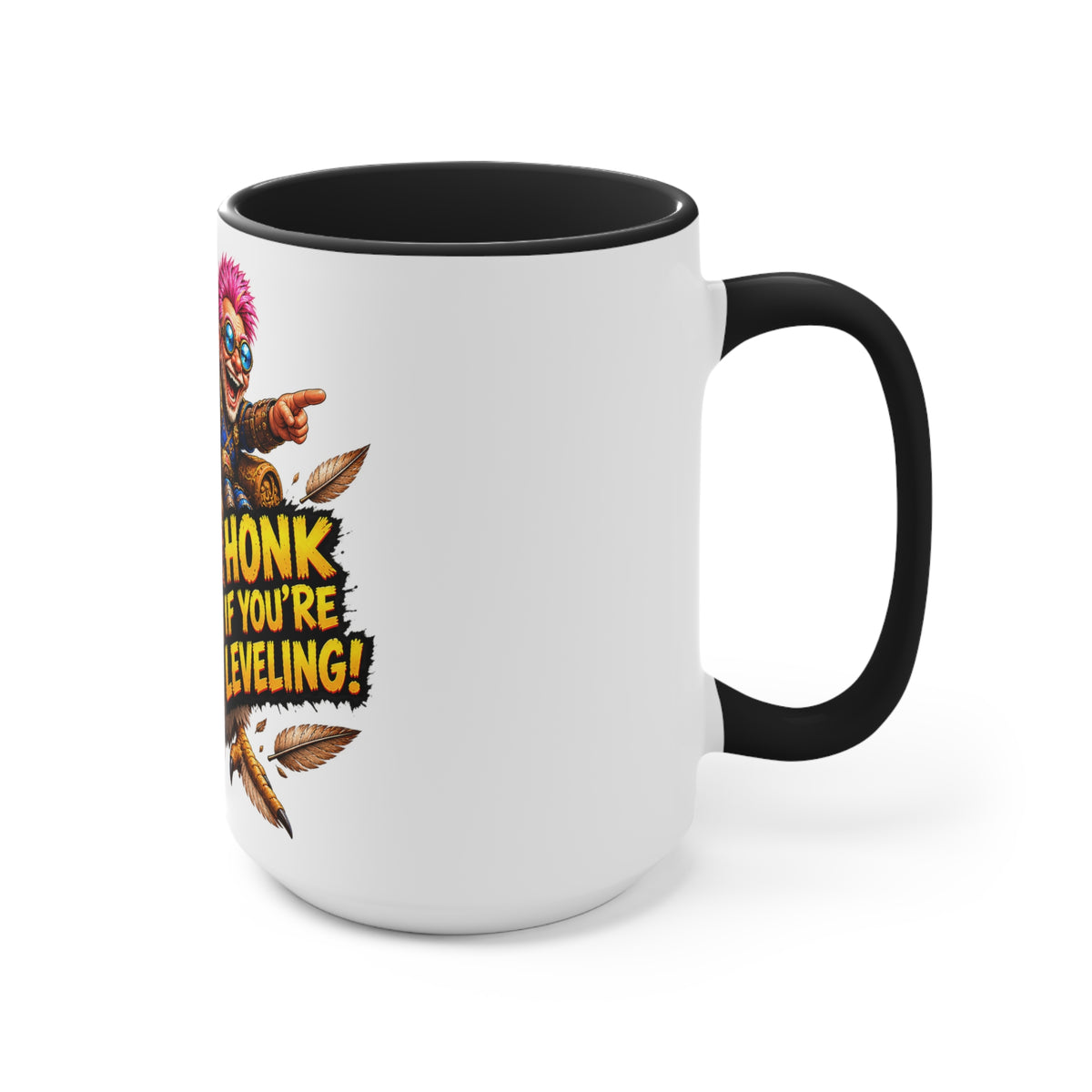 Gaming Mug — "Honk If You're Leveling" Funny Gamer Coffee Cup (Color Accent)