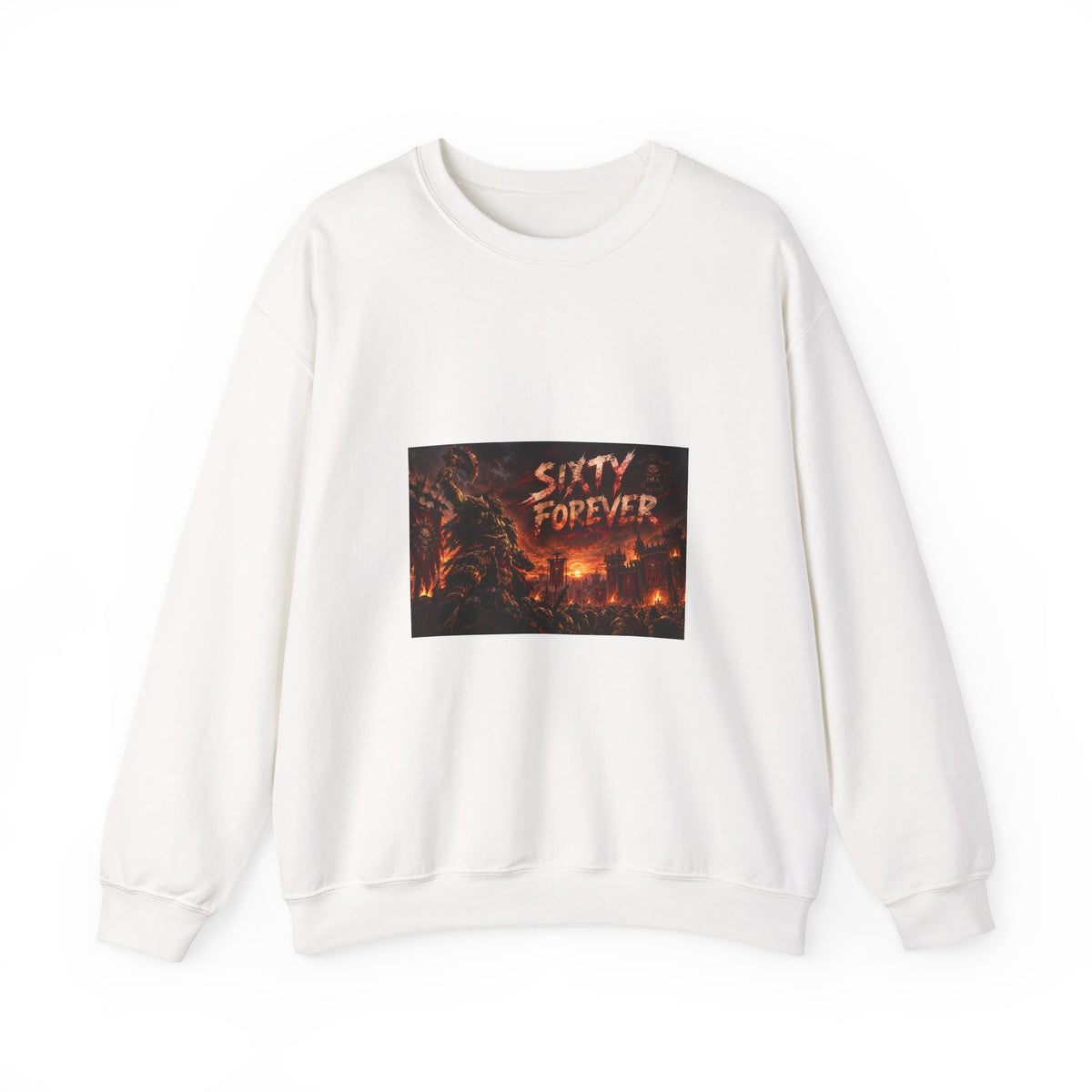 Sixty Forever Crewneck Sweatshirt — Gothic Fire Graphic Sweatshirt