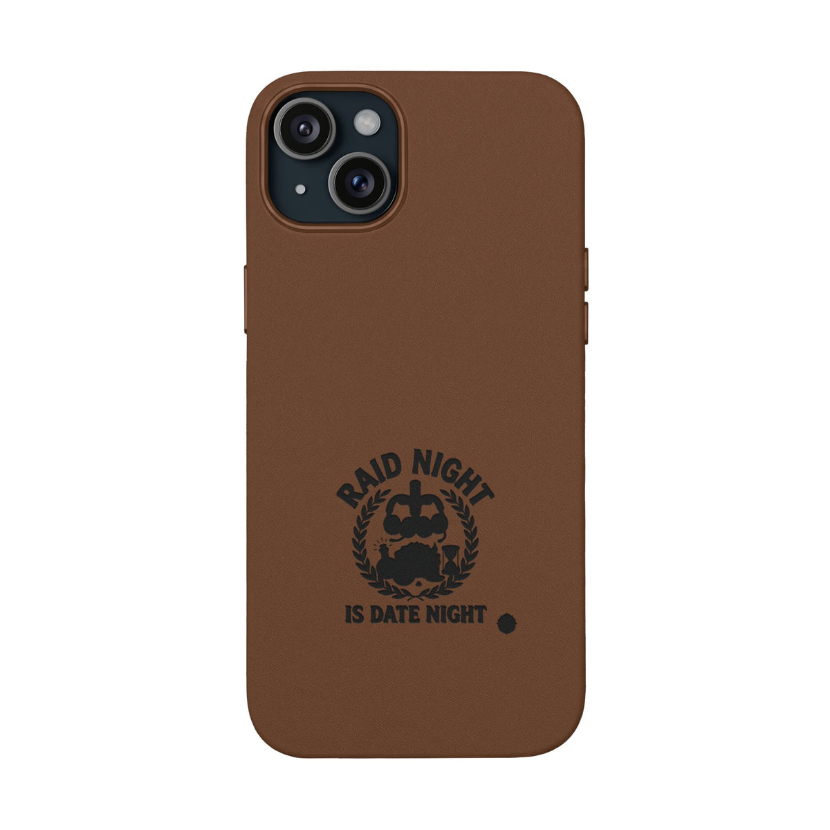 Engraved PU Leather Phone Case — 'Raid Night' Embossed Protective Cover