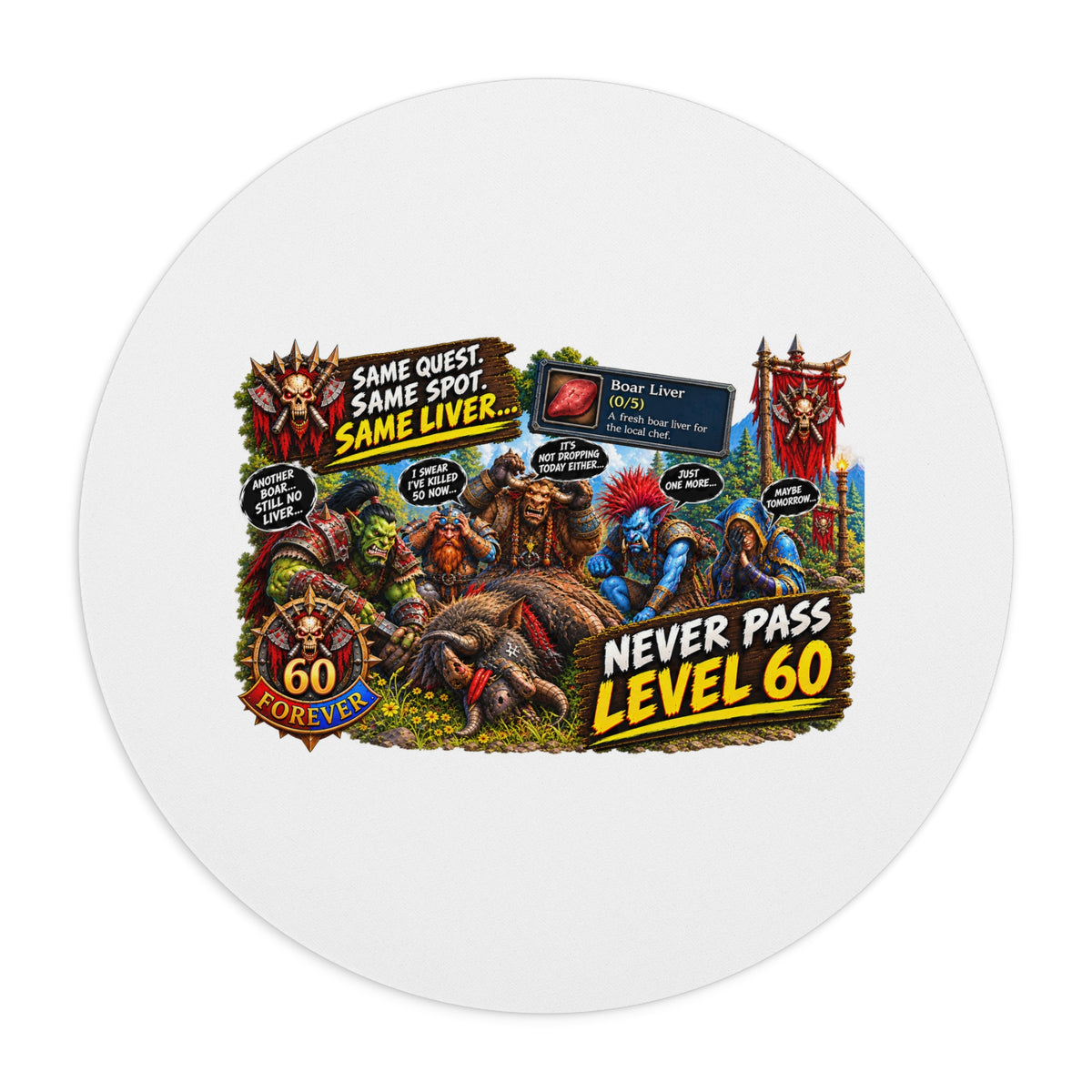 Never Pass Level 60 Gaming Mouse Pad — Retro MMO Grind Design