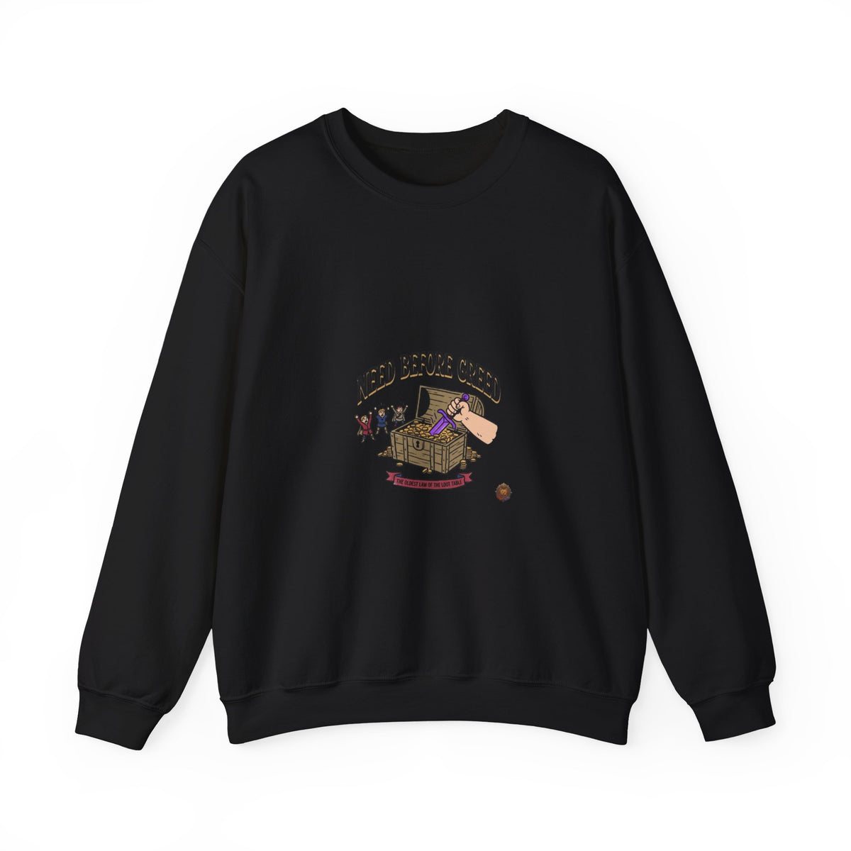 Crewneck Sweatshirt — "Need Before Greed" Chest Graphic (Sustainable Giving Vibe)