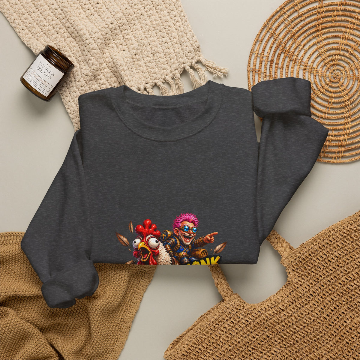 Crewneck Sweatshirt — "Honk If You're Leveling" Gamer Chicken Graphic