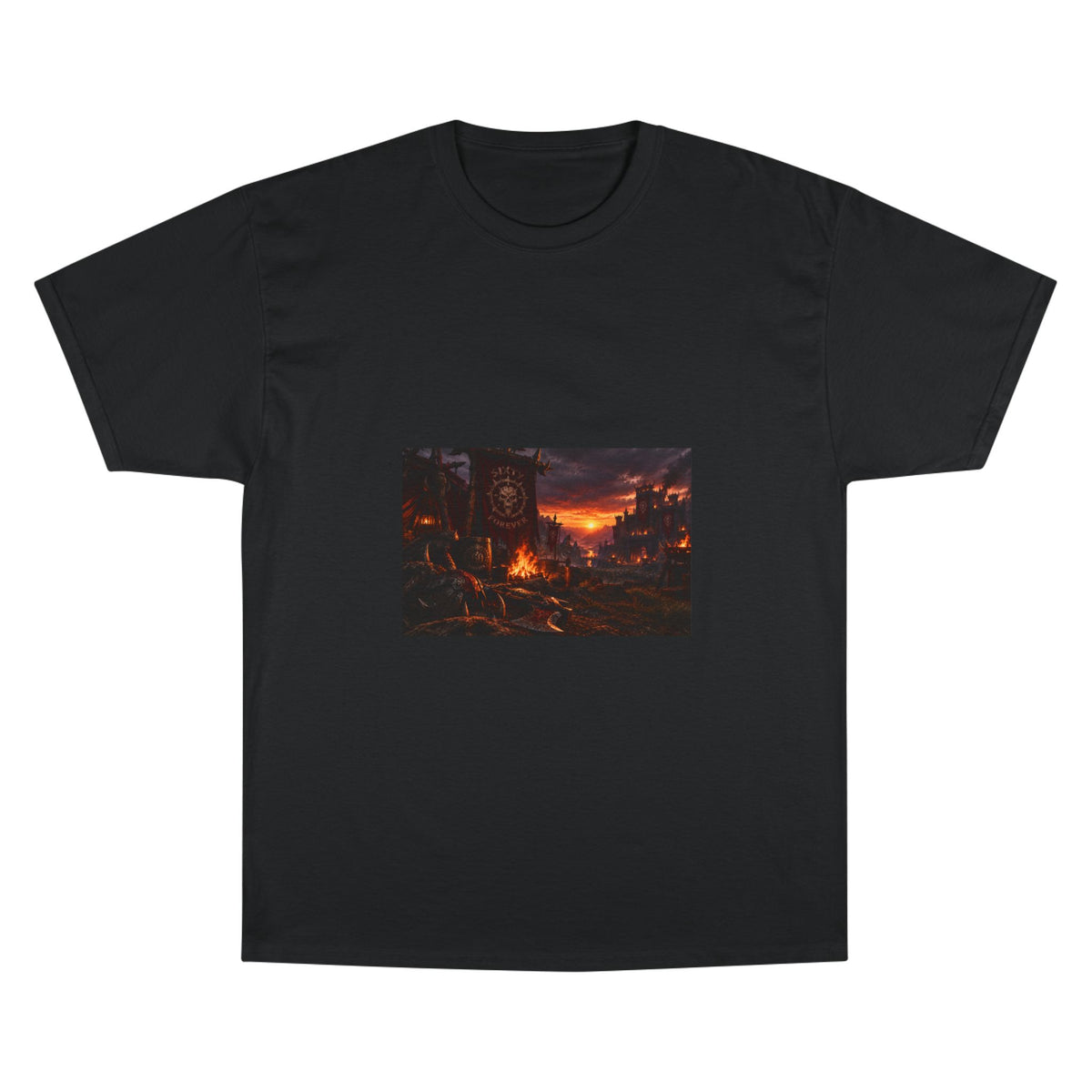 Champion T-Shirt — Dark Fantasy Volcano Landscape Graphic Tee