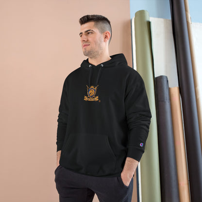 Champion Hoodie — Small Gold Crest Logo Athletic Pullover