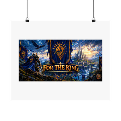 For The King Satin Poster — Fantasy Castle & Lion Banner Wall Art