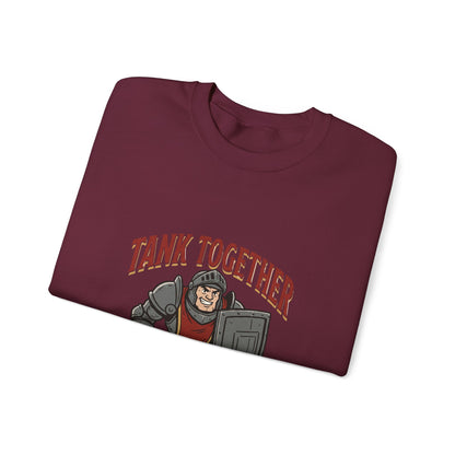 Tank Together Crewneck Sweatshirt — Funny RPG Tank Companion Graphic