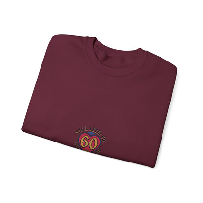 60th Birthday Sweatshirt - "Still Level 60 in My Heart" Retro Crest Crewneck
