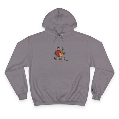 Hoodie — “I Pull, She Heals” Physical Therapy & Massage Therapist Pullover