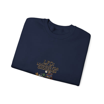 Crewneck Sweatshirt — "LFG: Looking For Groceries" Funny Gamer Shopping Graphic
