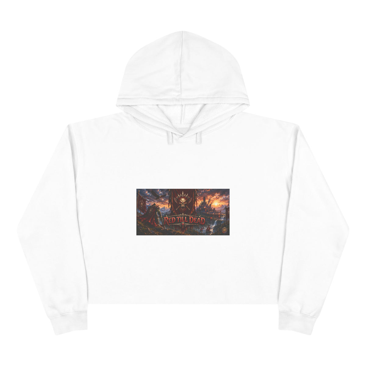 Cropped Hoodie — Dark Fantasy Graphic Crop Hoodie with Epic Battle Scene