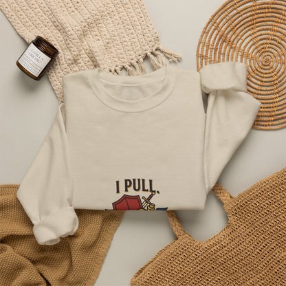 Crewneck Sweatshirt — “I Pull, She Heals” Veterinary/Animal Rescue Crewneck