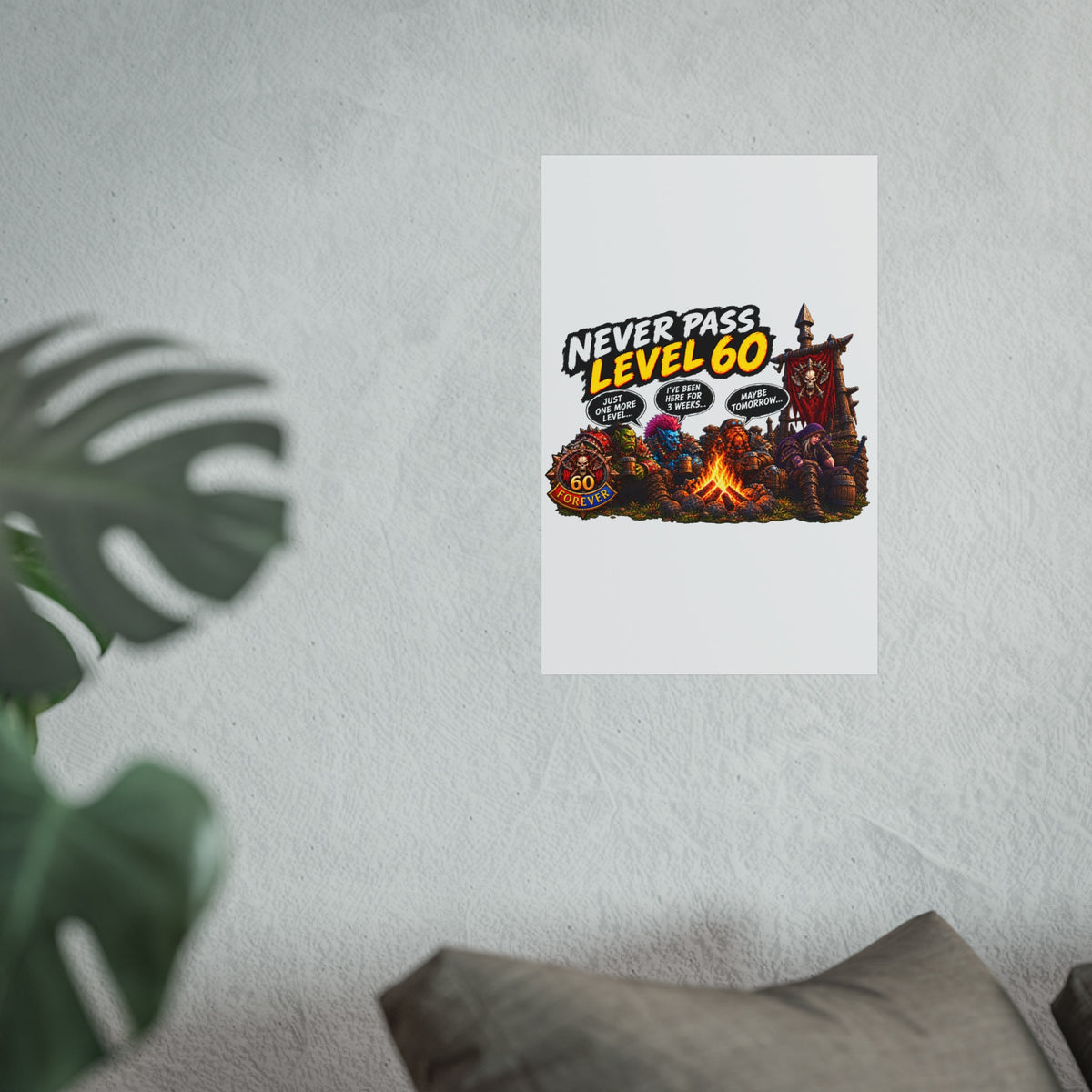 Never Pass Level 60 Fine Art Poster – Funny Gamer 60th Birthday Wall Art