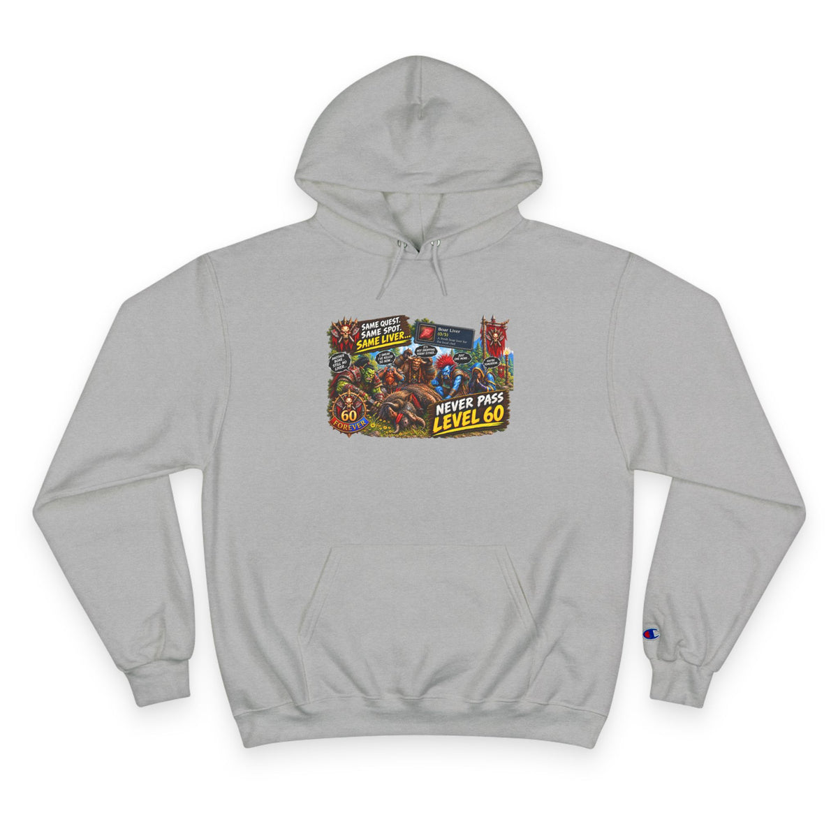 Gaming Champion Hoodie — "Never Pass Level 60" Retro RPG Graphic Hoodie