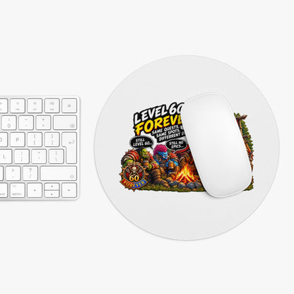 Level 60 Forever Gaming Mouse Pad — Retro RPG Campfire Design