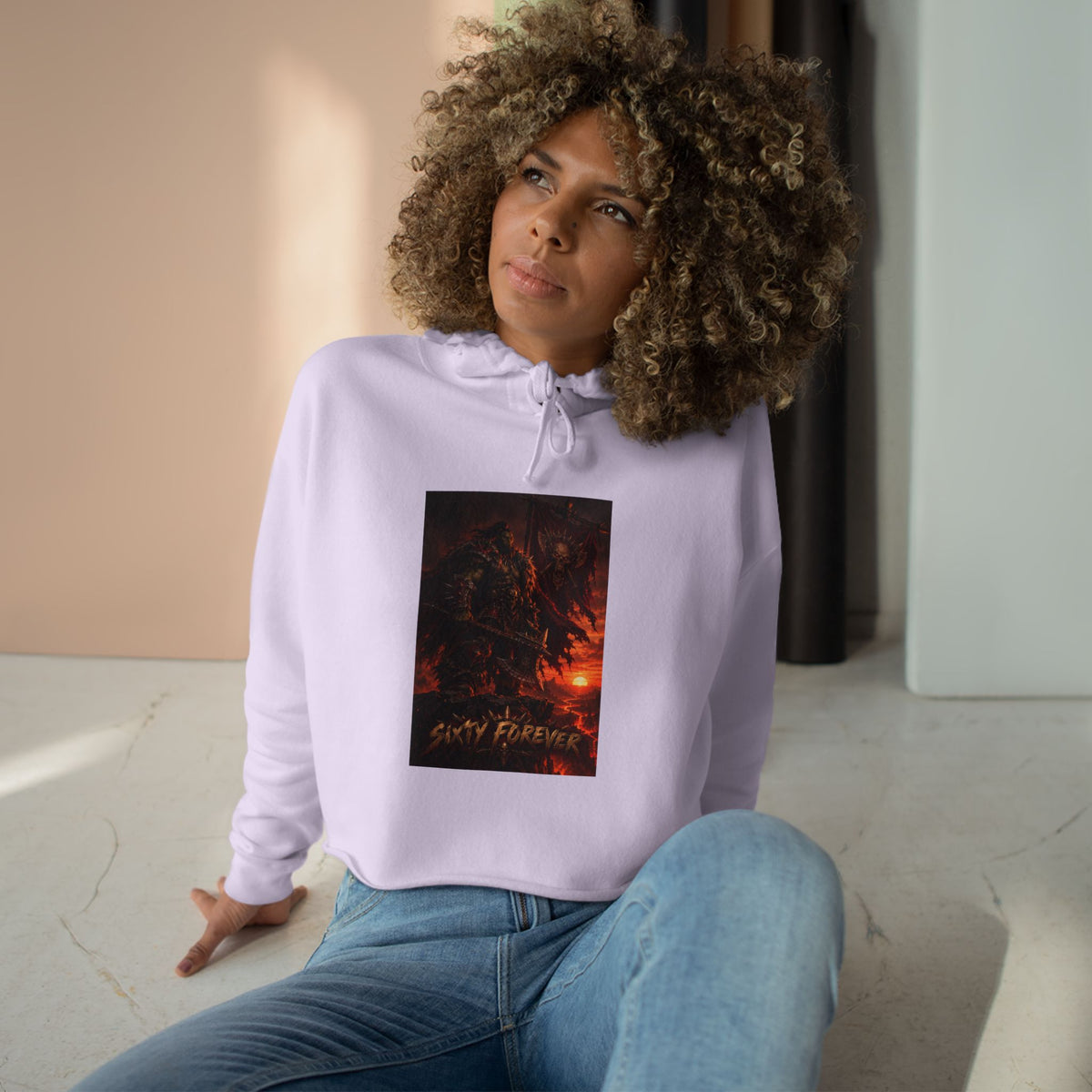 Crop Hoodie — Fiery Palm Sunset Graphic Crop Hoodie
