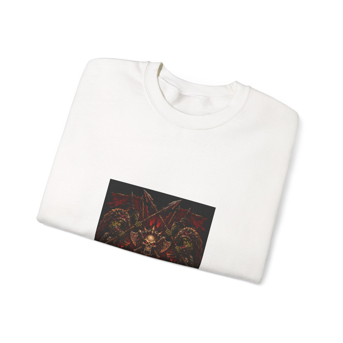 Crewneck Sweatshirt — Gothic Skull & Flames "Seven For Hell" Graphic