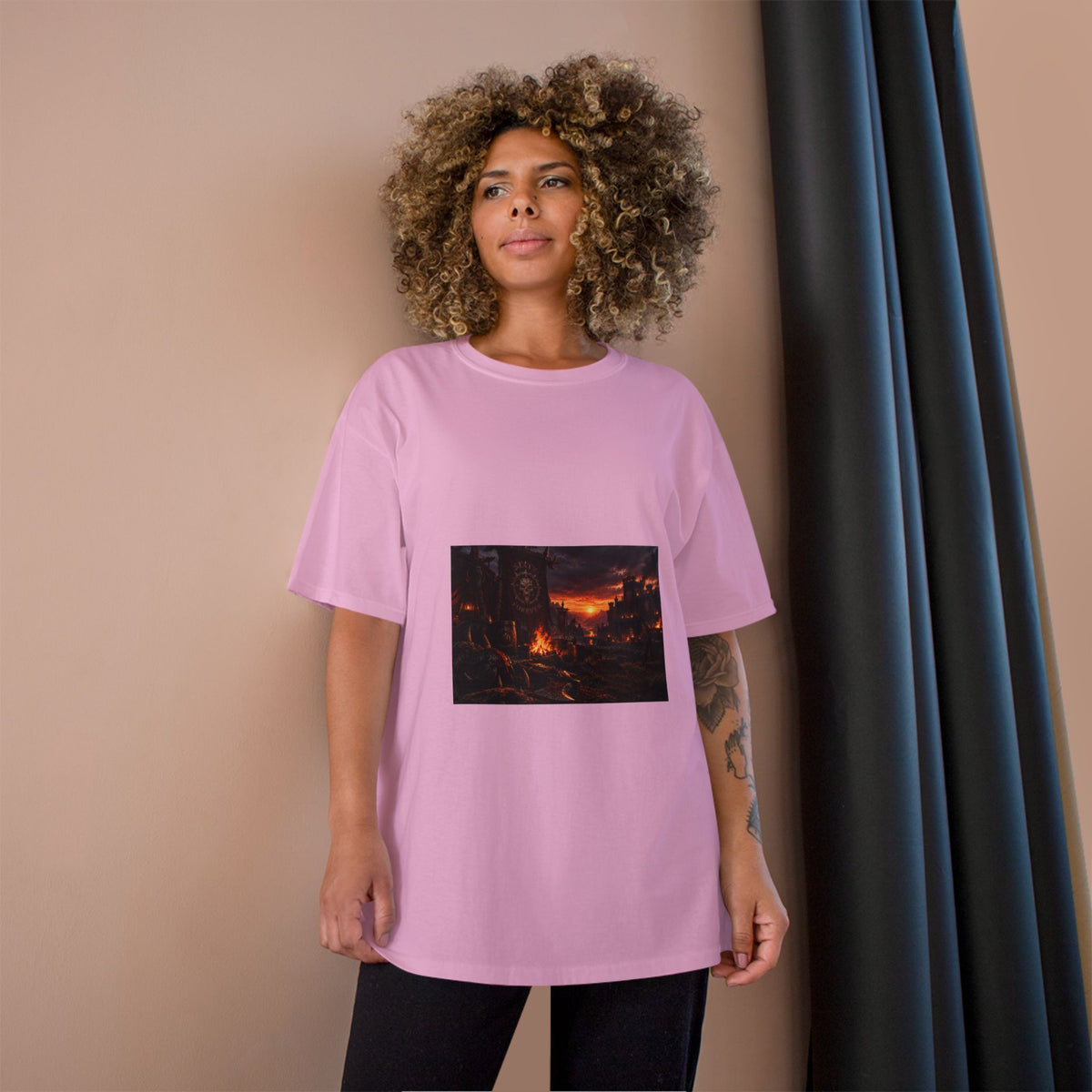 Champion T-Shirt — Dark Fantasy Volcano Landscape Graphic Tee