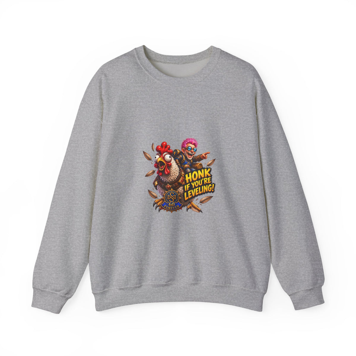Crewneck Sweatshirt — "Honk If You're Leveling" Gamer Chicken Graphic