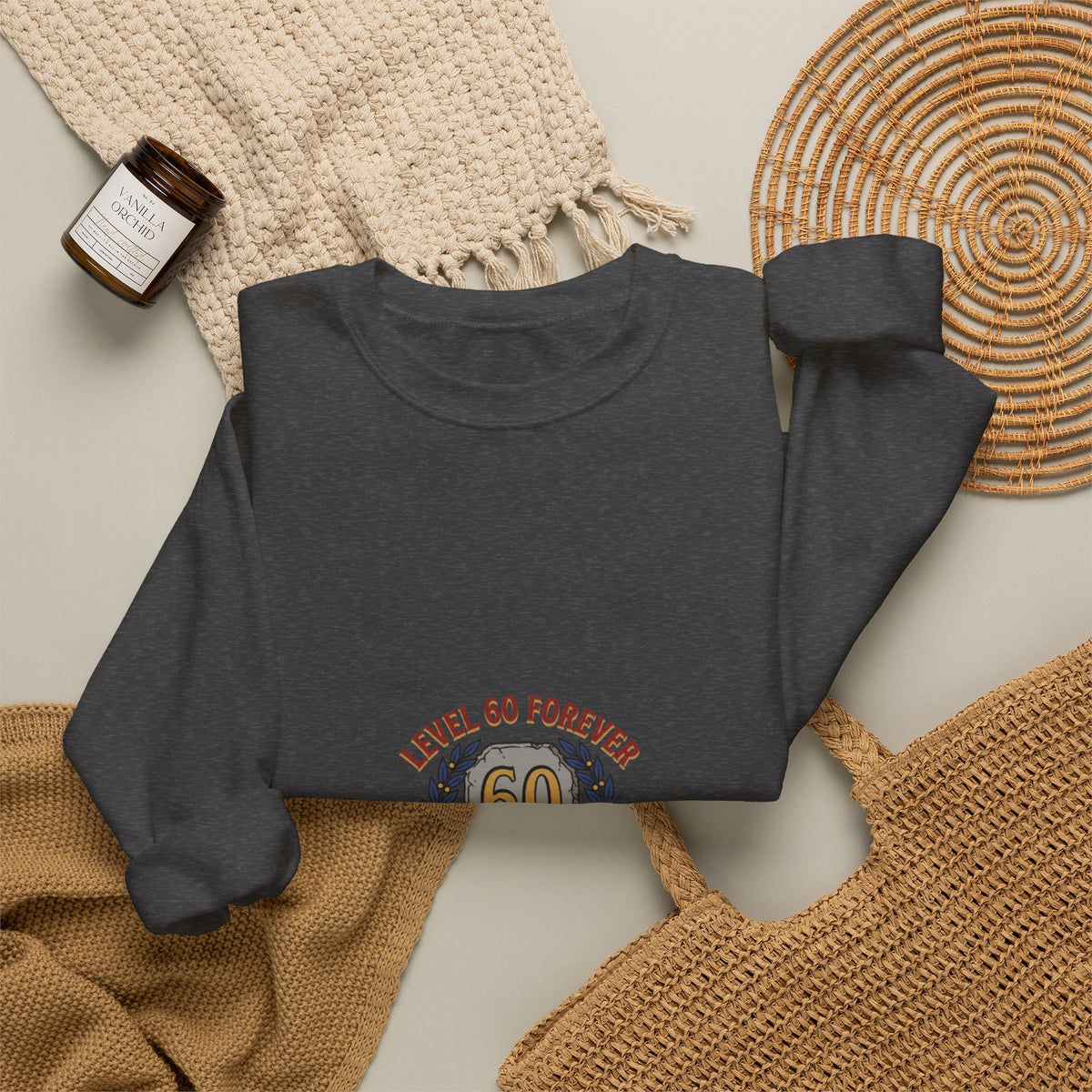 60th Birthday Crewneck Sweatshirt – "Level 60 Forever" Retro Badge