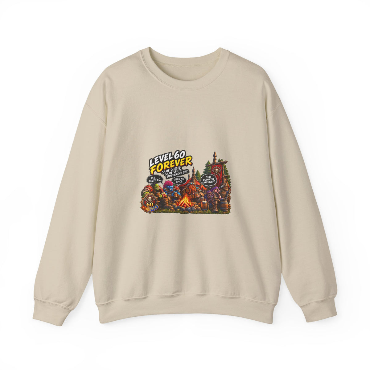 Crewneck Sweatshirt — "Level 60 Forever" Gamer Campfire Design