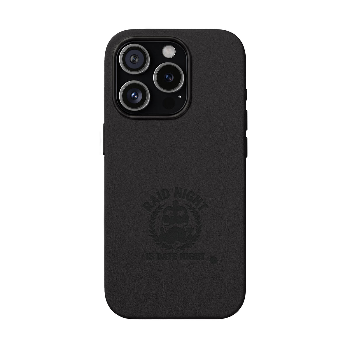 Engraved PU Leather Phone Case — 'Raid Night' Embossed Protective Cover