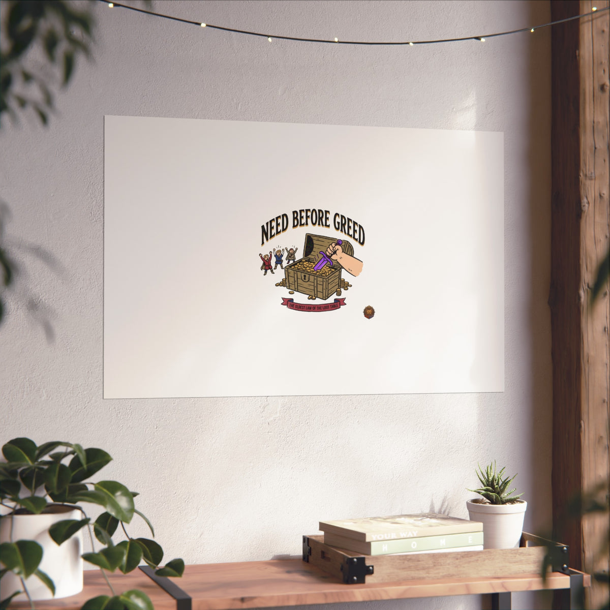 Need Before Greed Fine Art Poster — Vintage Chest Illustration, Inspirational Wall Art