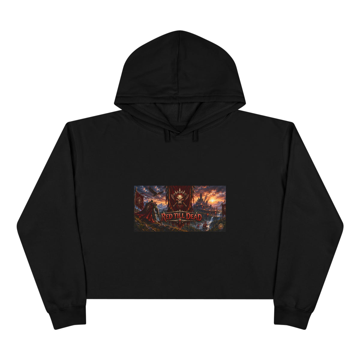 Cropped Hoodie — Dark Fantasy Graphic Crop Hoodie with Epic Battle Scene